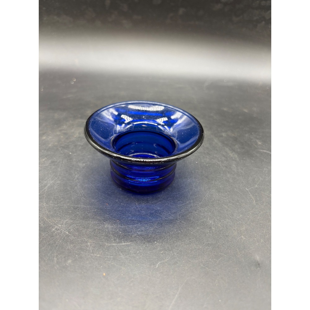 Vintage Cobalt Blue‎ Glass Ribbed Candle Holder Flared Rim Hand Blown Accent